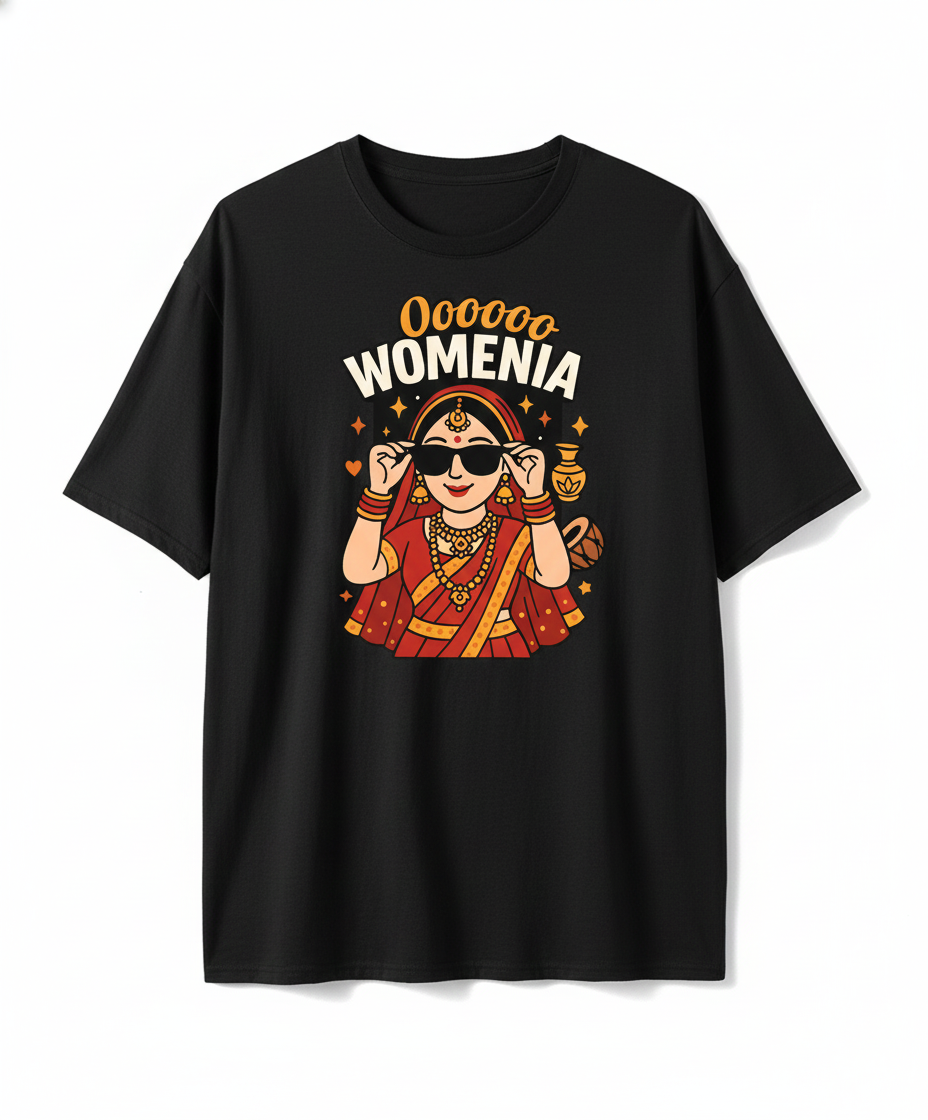 Oooooo Womenia Oversized Unisex T‑Shirt | Desi Bride Graphic | 180 GSM Bio‑Wash