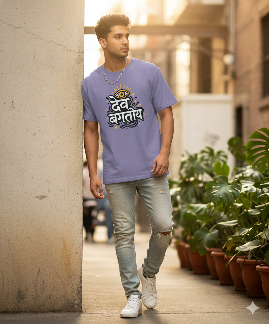 Dev Bagtoy Marathi Spiritual Graphic T‑Shirt | Unisex Oversized Tee