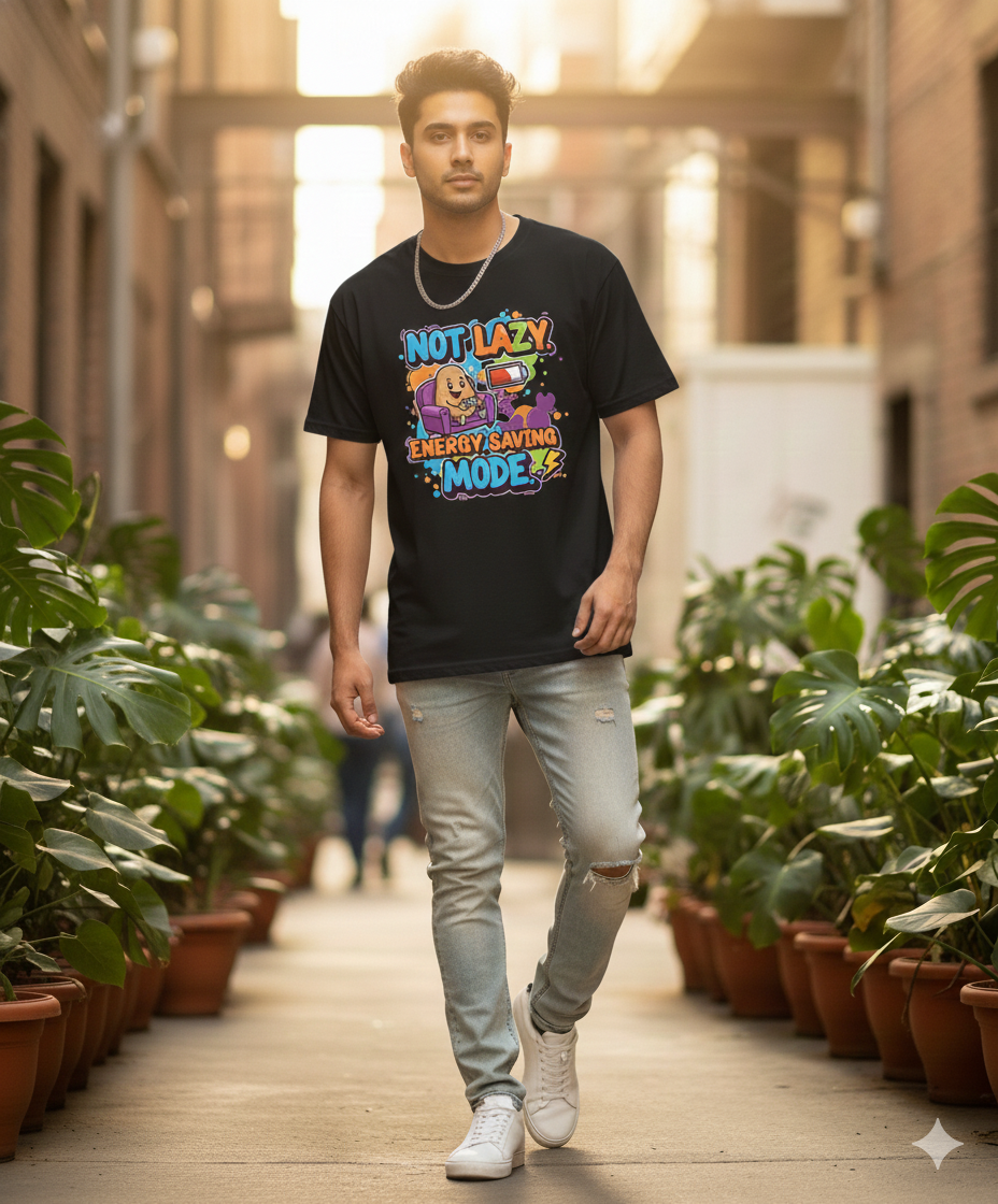 Not Lazy Energy Saving Mode T‑Shirt | Funny Gaming Oversized Unisex Tee