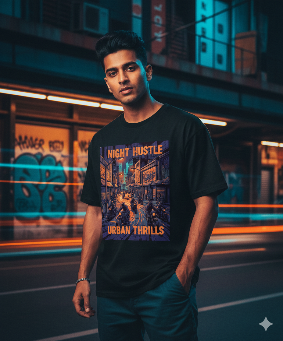 Night Hustle Urban Thrills Graphic T‑Shirt | Biker Streetwear Tee