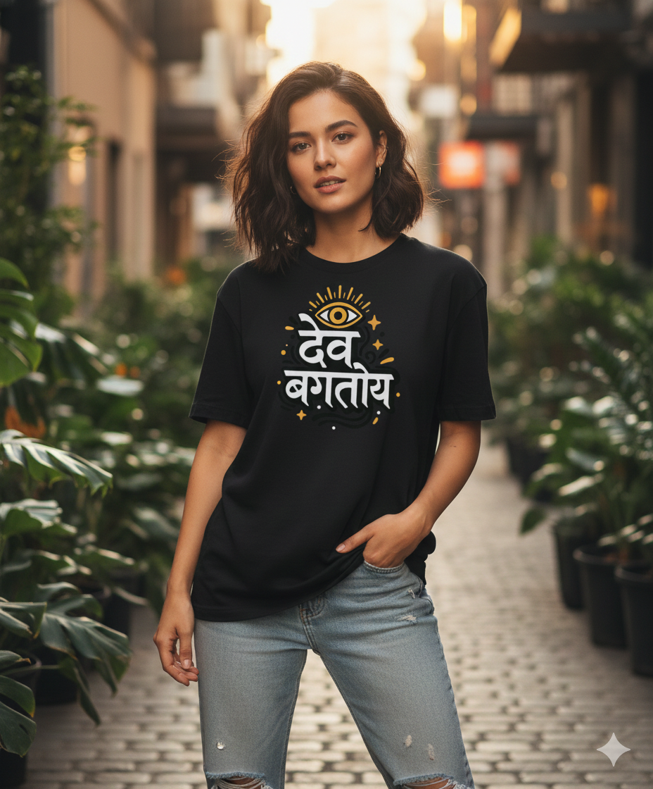 Dev Bagtoy Marathi Spiritual Graphic T‑Shirt | Unisex Oversized Tee