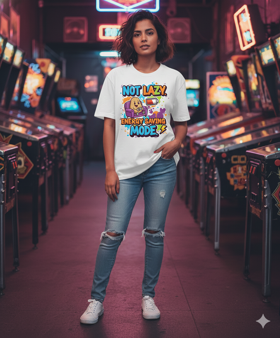 Not Lazy Energy Saving Mode T‑Shirt | Funny Gaming Oversized Unisex Tee