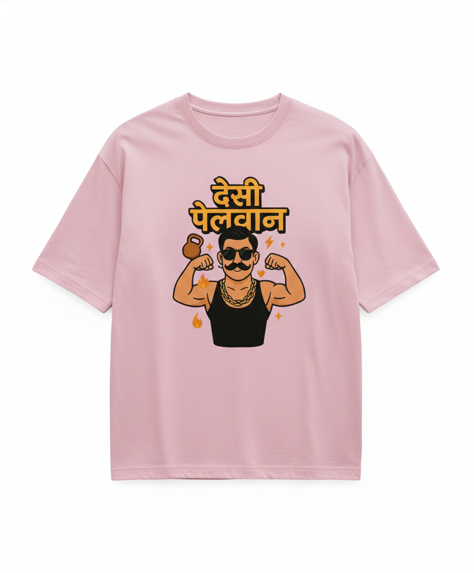 Desi Pehelwan Marathi Oversized Unisex T‑Shirt | Gym Graphic | 180 GSM Bio‑Wash