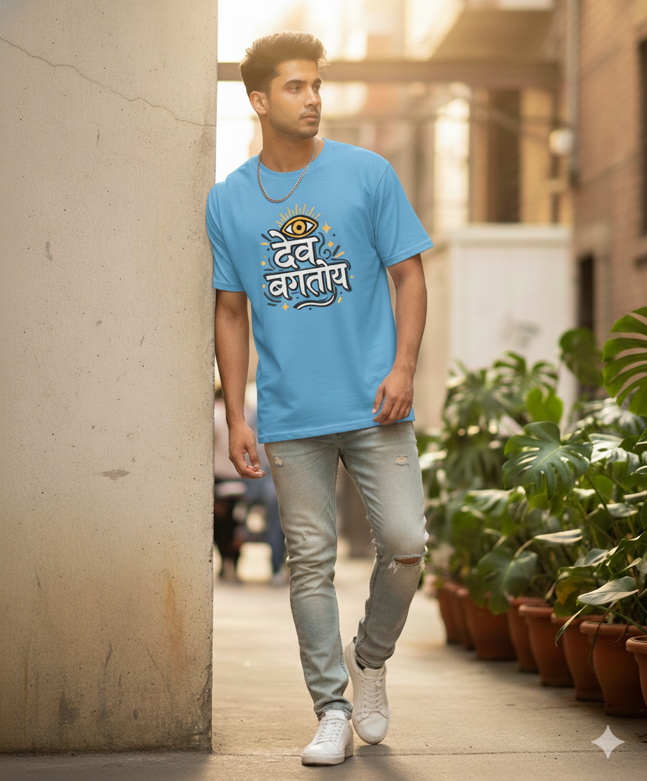 Dev Bagtoy Marathi Spiritual Graphic T‑Shirt | Unisex Oversized Tee