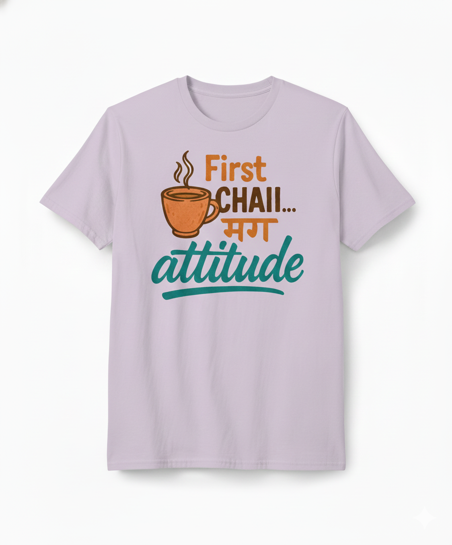 First Chai मग Attitude Oversized Unisex T‑Shirt | Chai Lover Tee | 180 GSM Bio‑Wash