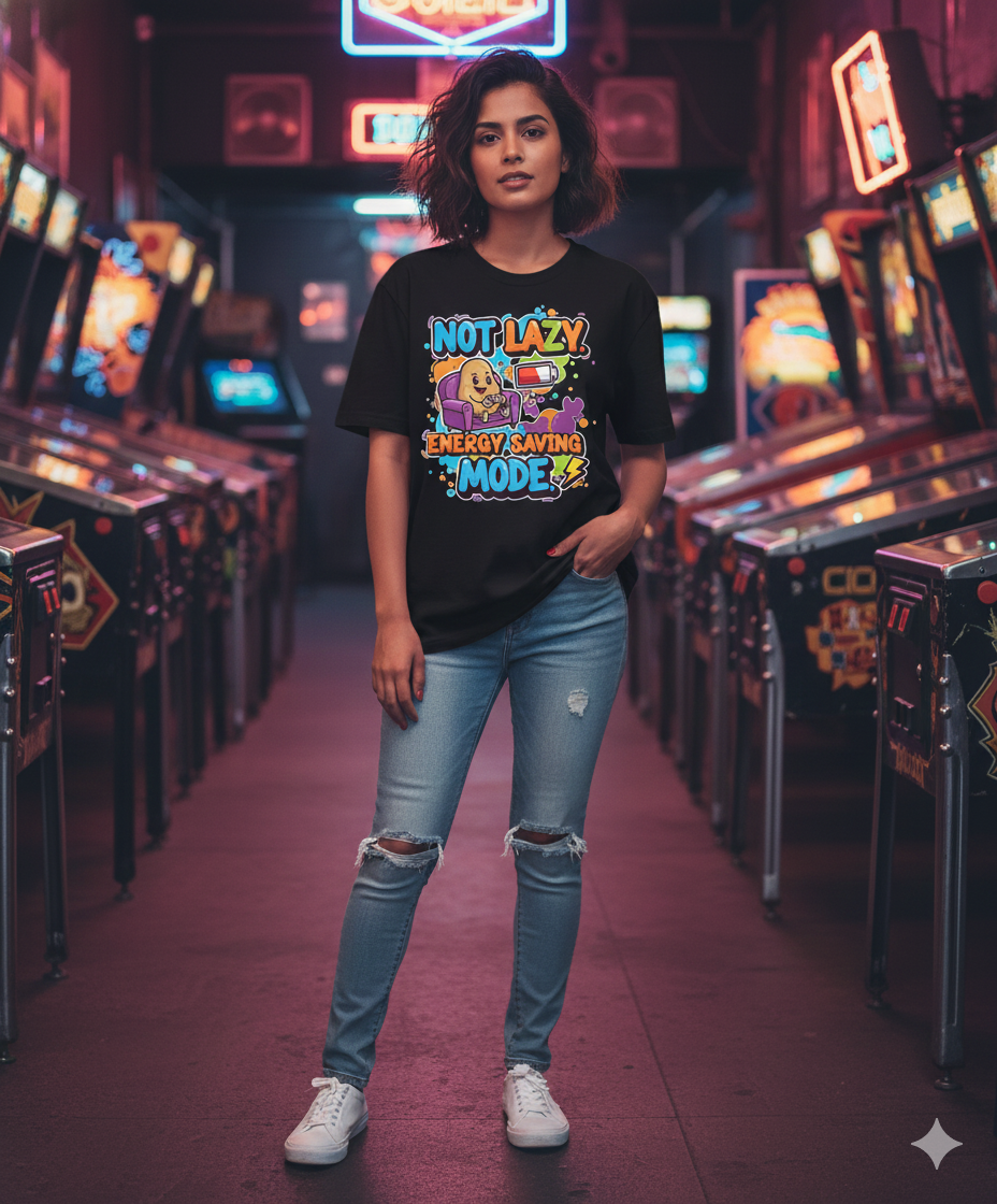 Not Lazy Energy Saving Mode T‑Shirt | Funny Gaming Oversized Unisex Tee