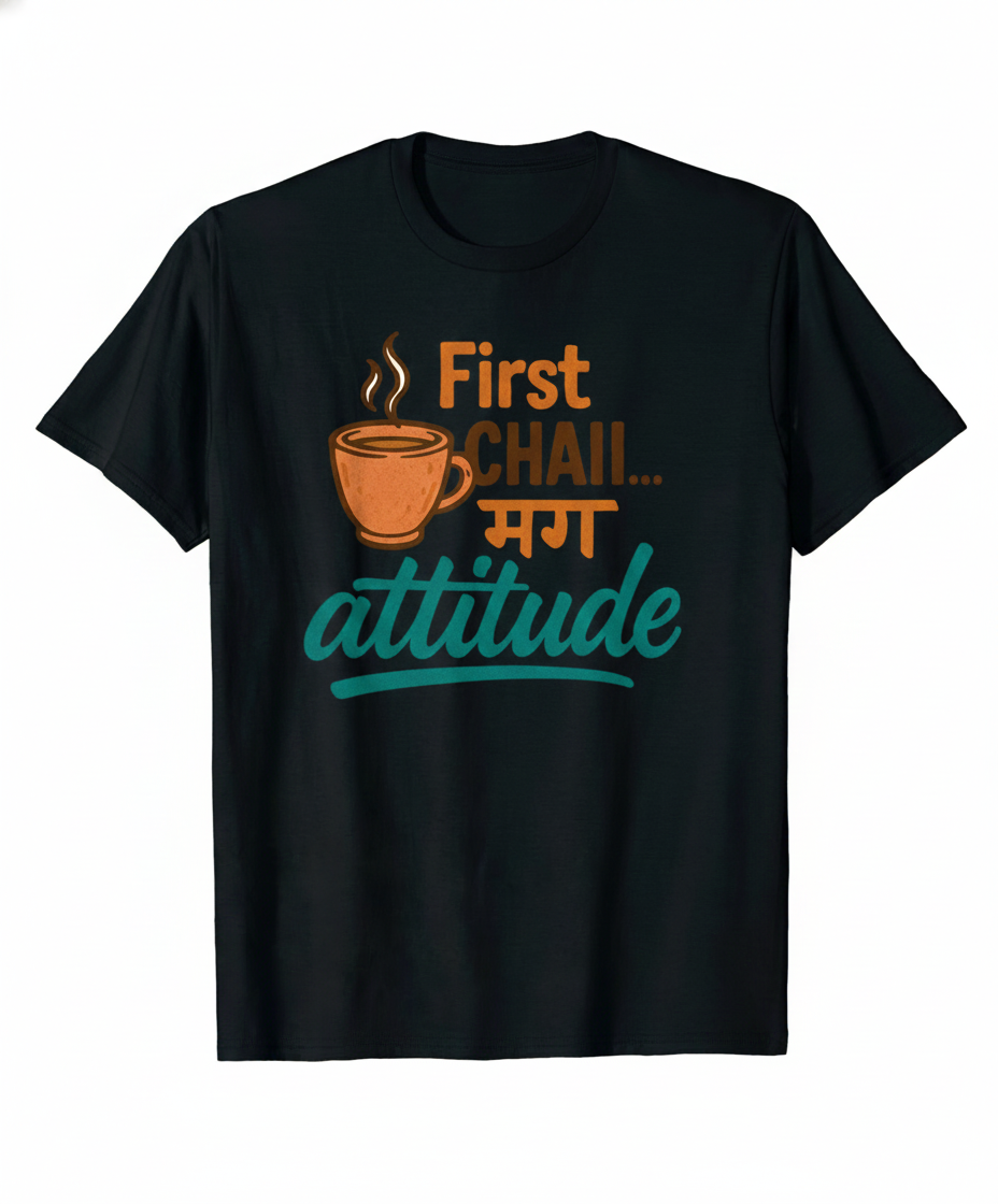 First Chai मग Attitude Oversized Unisex T‑Shirt | Chai Lover Tee | 180 GSM Bio‑Wash