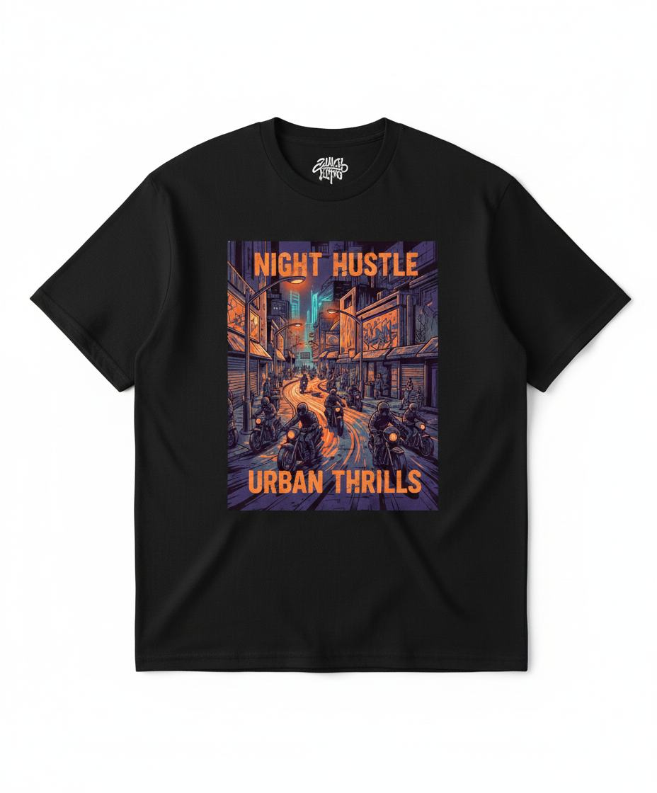 Night Hustle Urban Thrills Graphic T‑Shirt | Biker Streetwear Tee