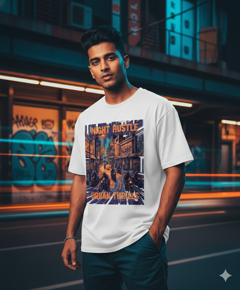 Night Hustle Urban Thrills Graphic T‑Shirt | Biker Streetwear Tee
