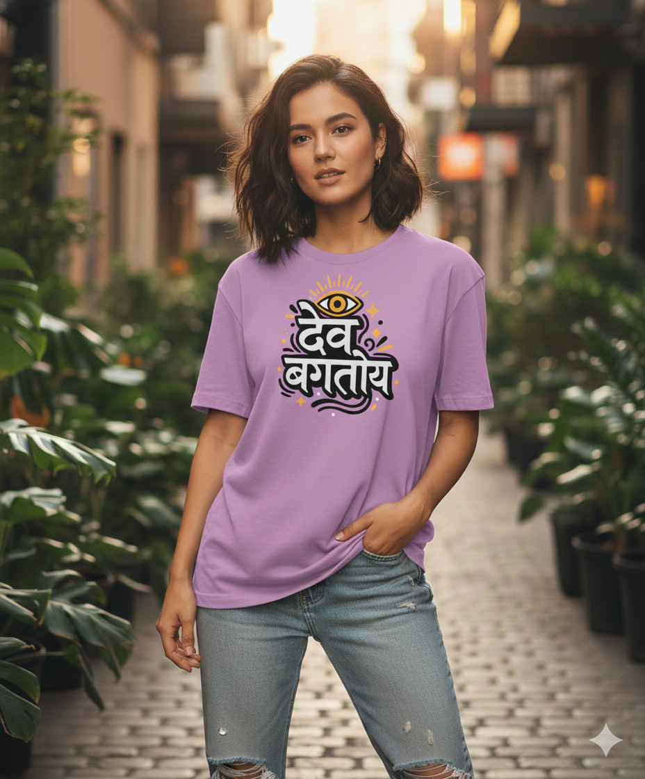 Dev Bagtoy Marathi Spiritual Graphic T‑Shirt | Unisex Oversized Tee