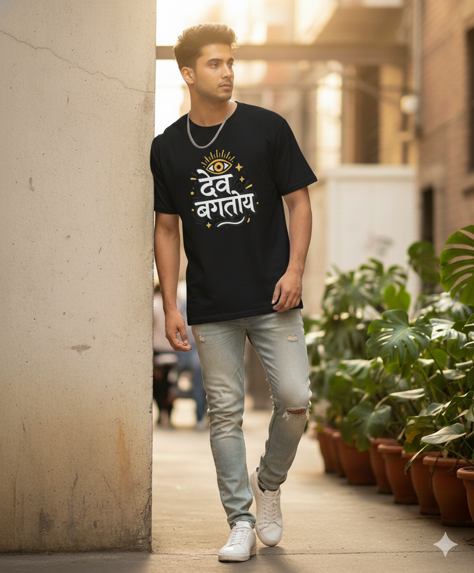 Dev Bagtoy Marathi Spiritual Graphic T‑Shirt | Unisex Oversized Tee
