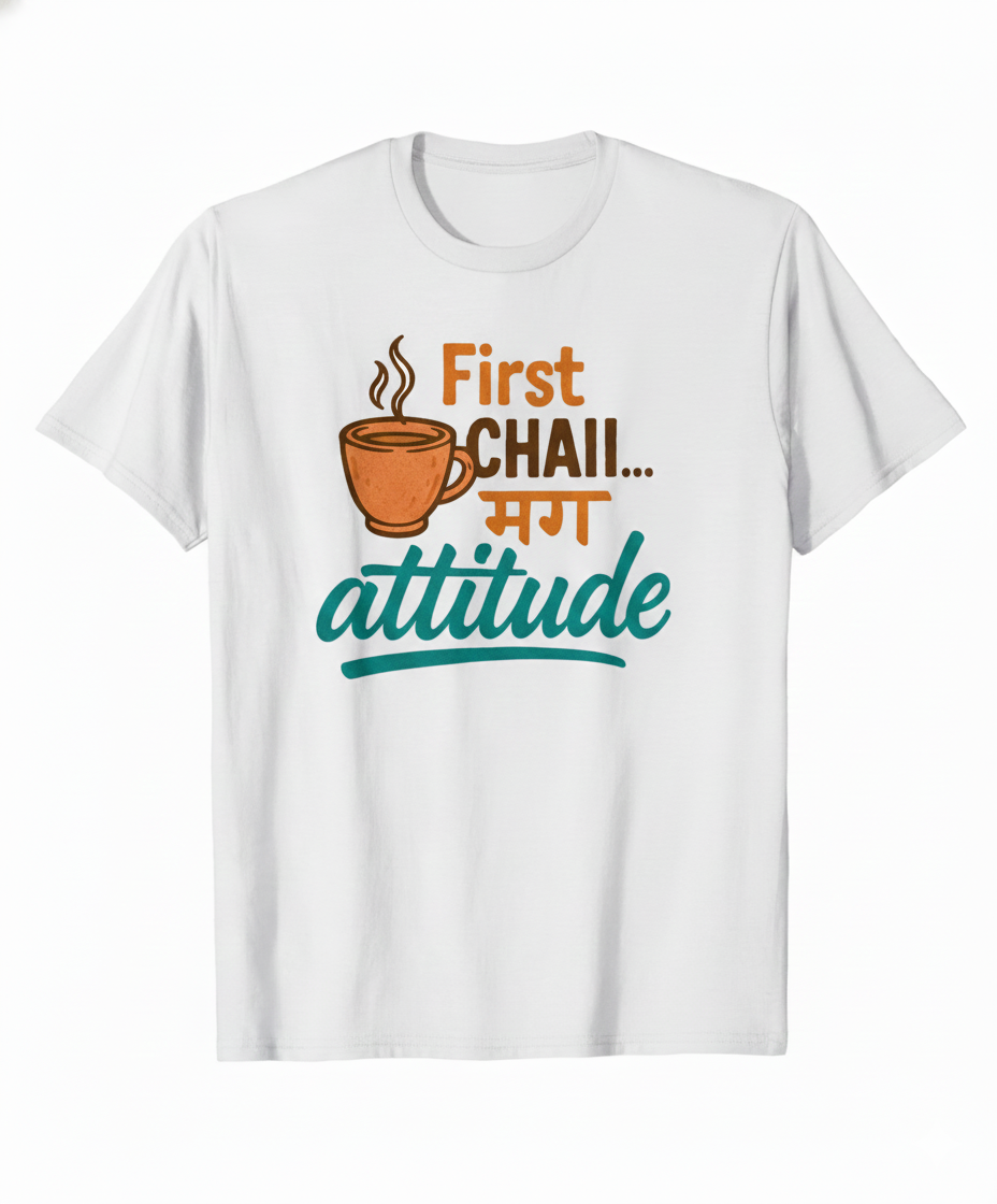 First Chai मग Attitude Oversized Unisex T‑Shirt | Chai Lover Tee | 180 GSM Bio‑Wash