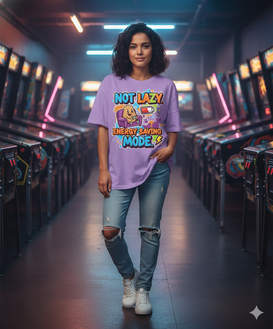Not Lazy Energy Saving Mode T‑Shirt | Funny Gaming Oversized Unisex Tee