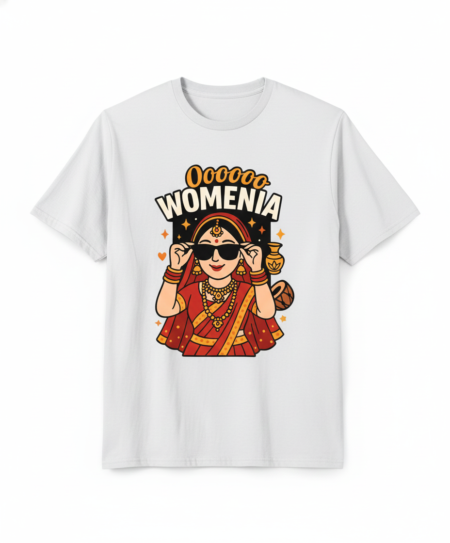 Oooooo Womenia Oversized Unisex T‑Shirt | Desi Bride Graphic | 180 GSM Bio‑Wash