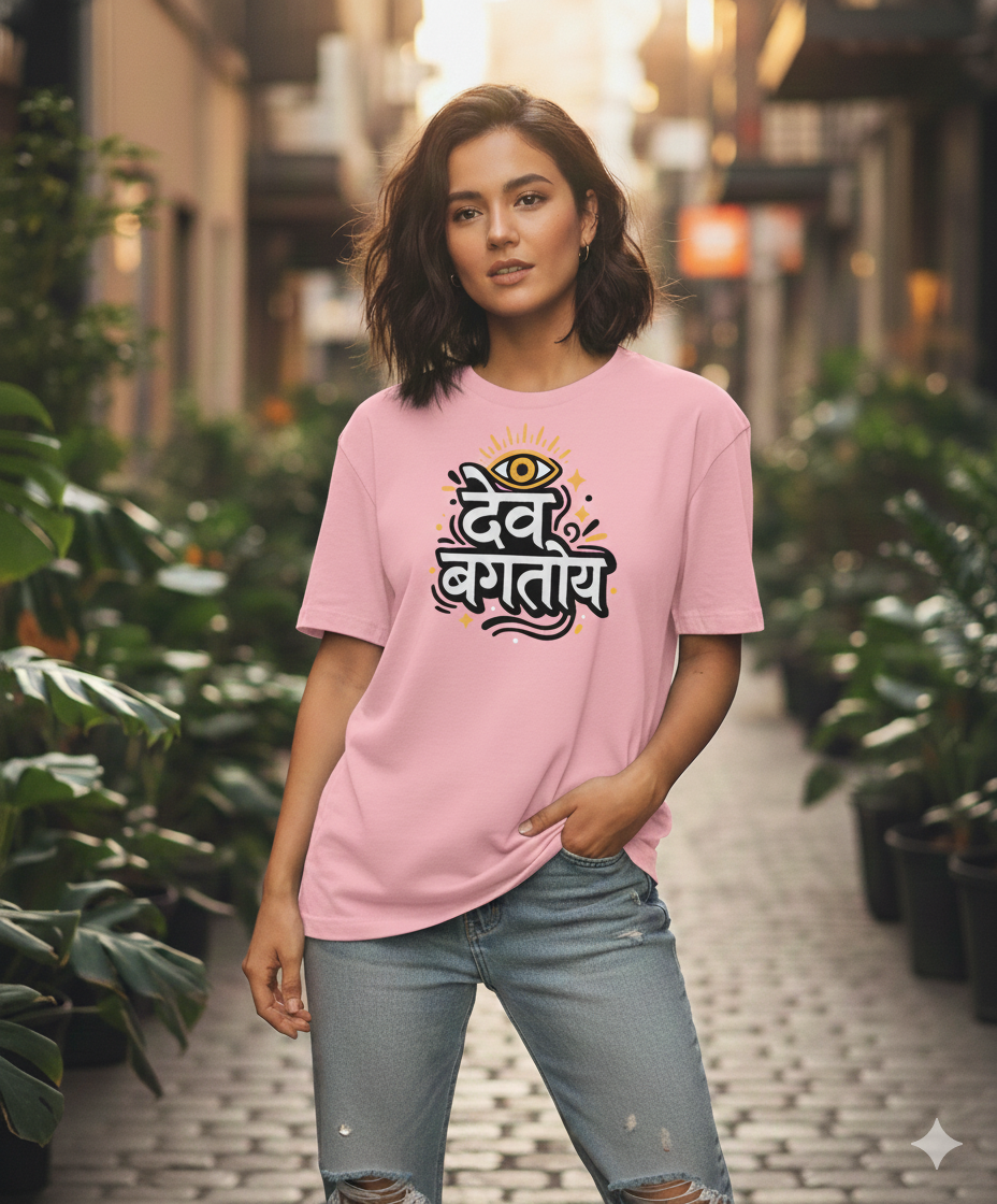Dev Bagtoy Marathi Spiritual Graphic T‑Shirt | Unisex Oversized Tee