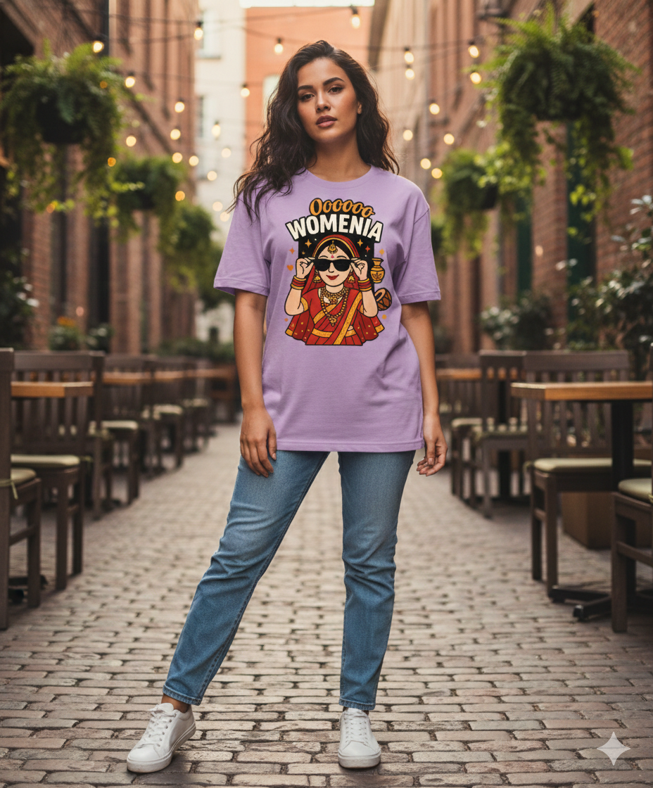 Oooooo Womenia Oversized Unisex T‑Shirt | Desi Bride Graphic | 180 GSM Bio‑Wash