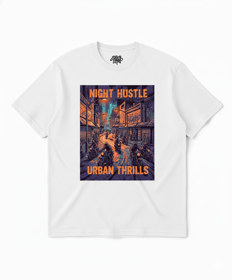 Night Hustle Urban Thrills Graphic T‑Shirt | Biker Streetwear Tee