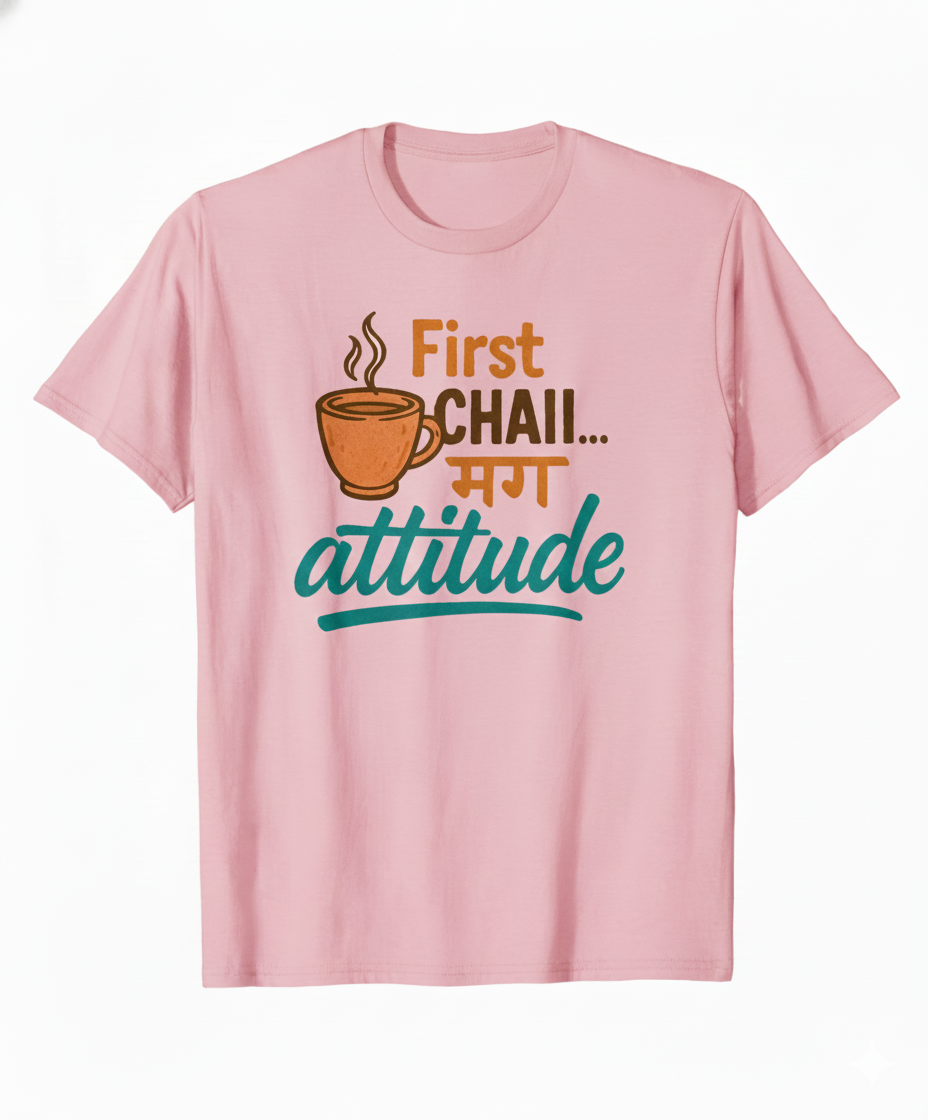 First Chai मग Attitude Oversized Unisex T‑Shirt | Chai Lover Tee | 180 GSM Bio‑Wash