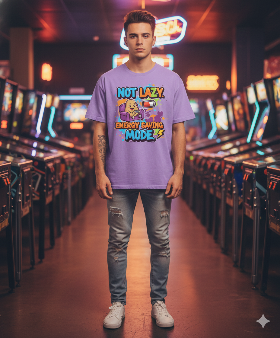 Not Lazy Energy Saving Mode T‑Shirt | Funny Gaming Oversized Unisex Tee