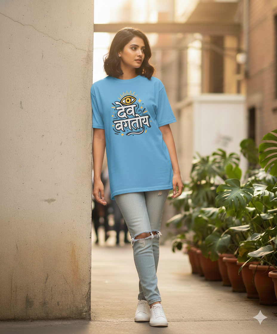 Dev Bagtoy Marathi Spiritual Graphic T‑Shirt | Unisex Oversized Tee