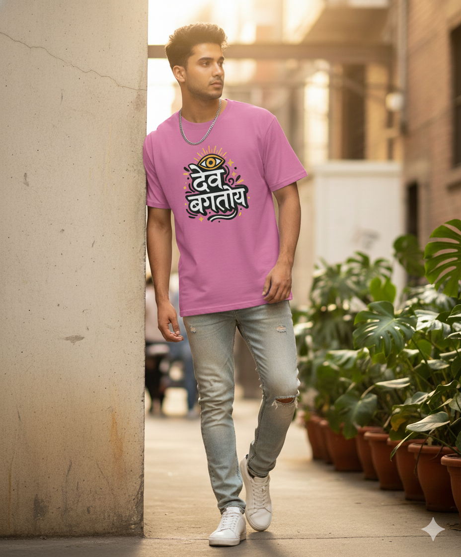 Dev Bagtoy Marathi Spiritual Graphic T‑Shirt | Unisex Oversized Tee