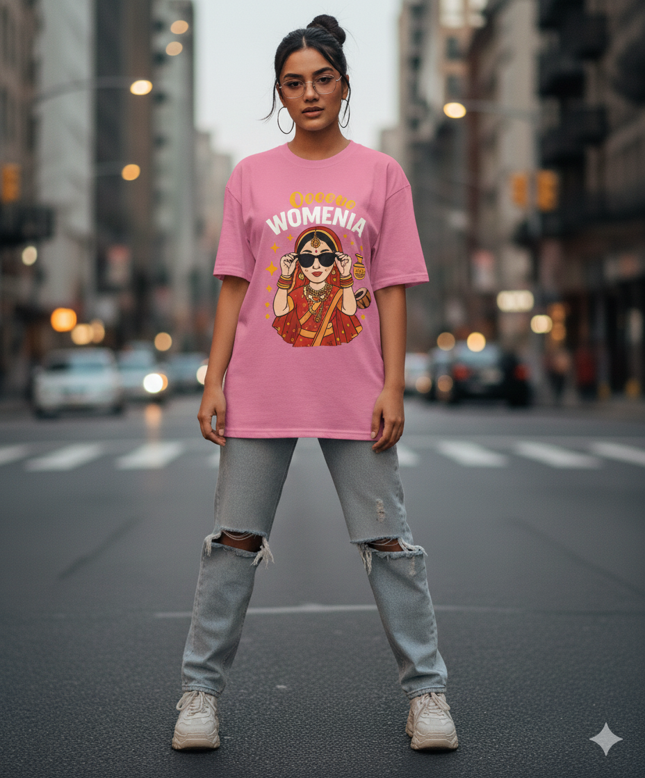 Oooooo Womenia Oversized Unisex T‑Shirt | Desi Bride Graphic | 180 GSM Bio‑Wash