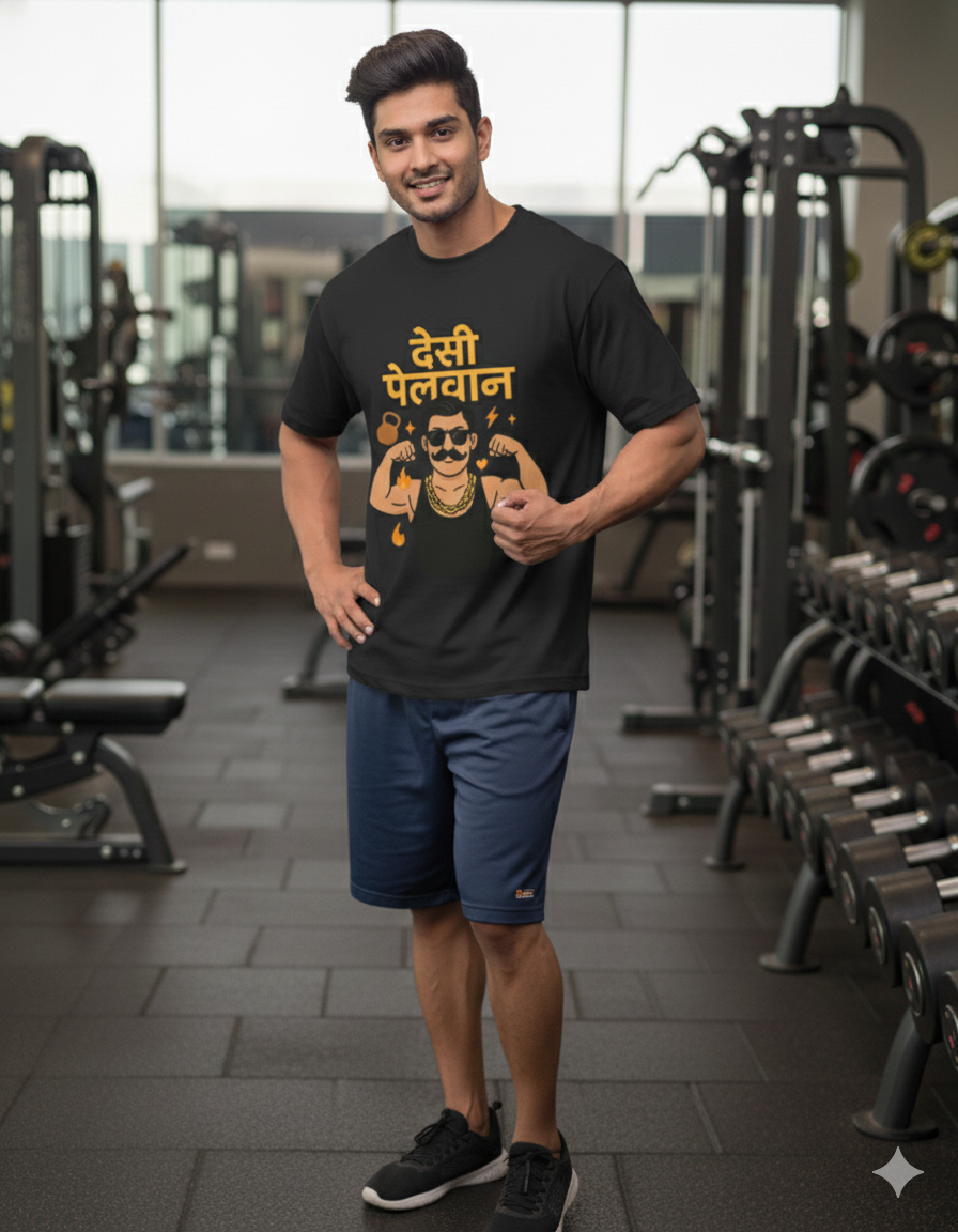 Desi Pehelwan Marathi Oversized Unisex T‑Shirt | Gym Graphic | 180 GSM Bio‑Wash