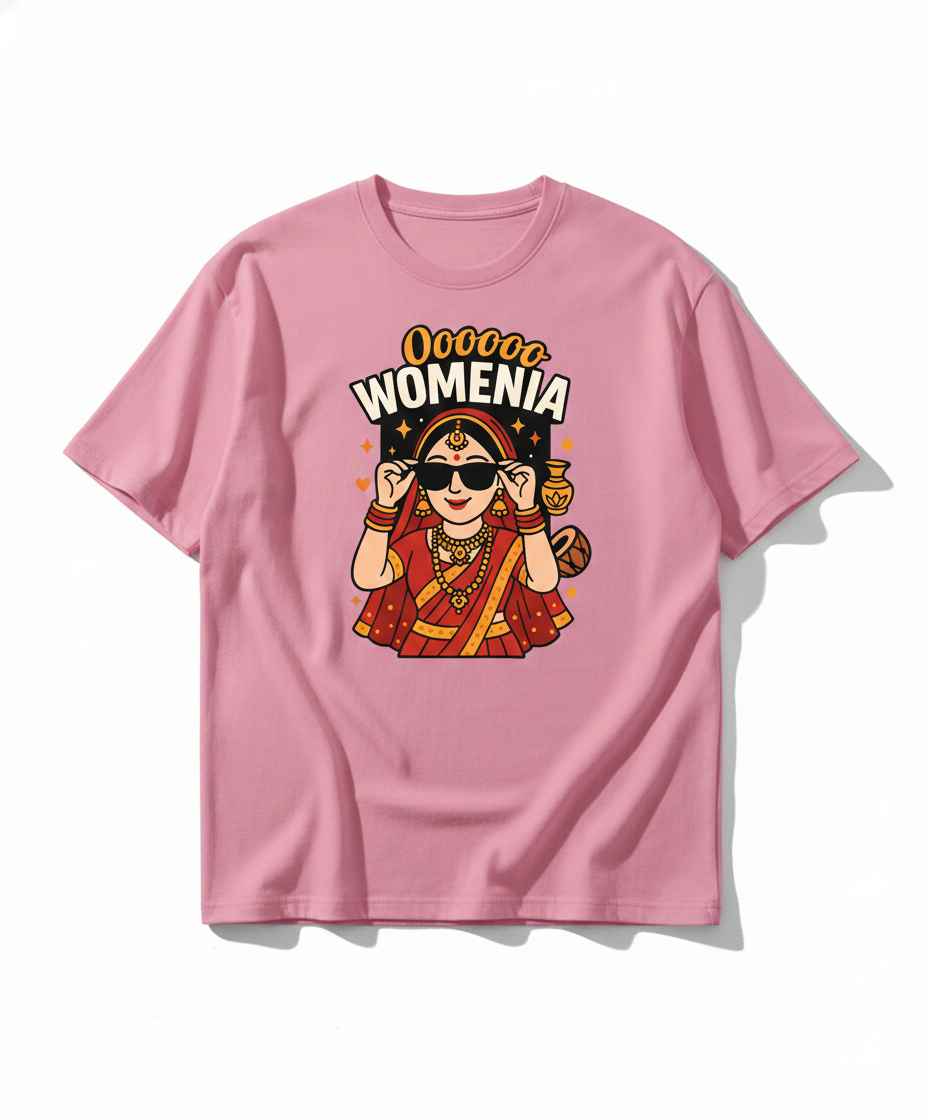 Oooooo Womenia Oversized Unisex T‑Shirt | Desi Bride Graphic | 180 GSM Bio‑Wash