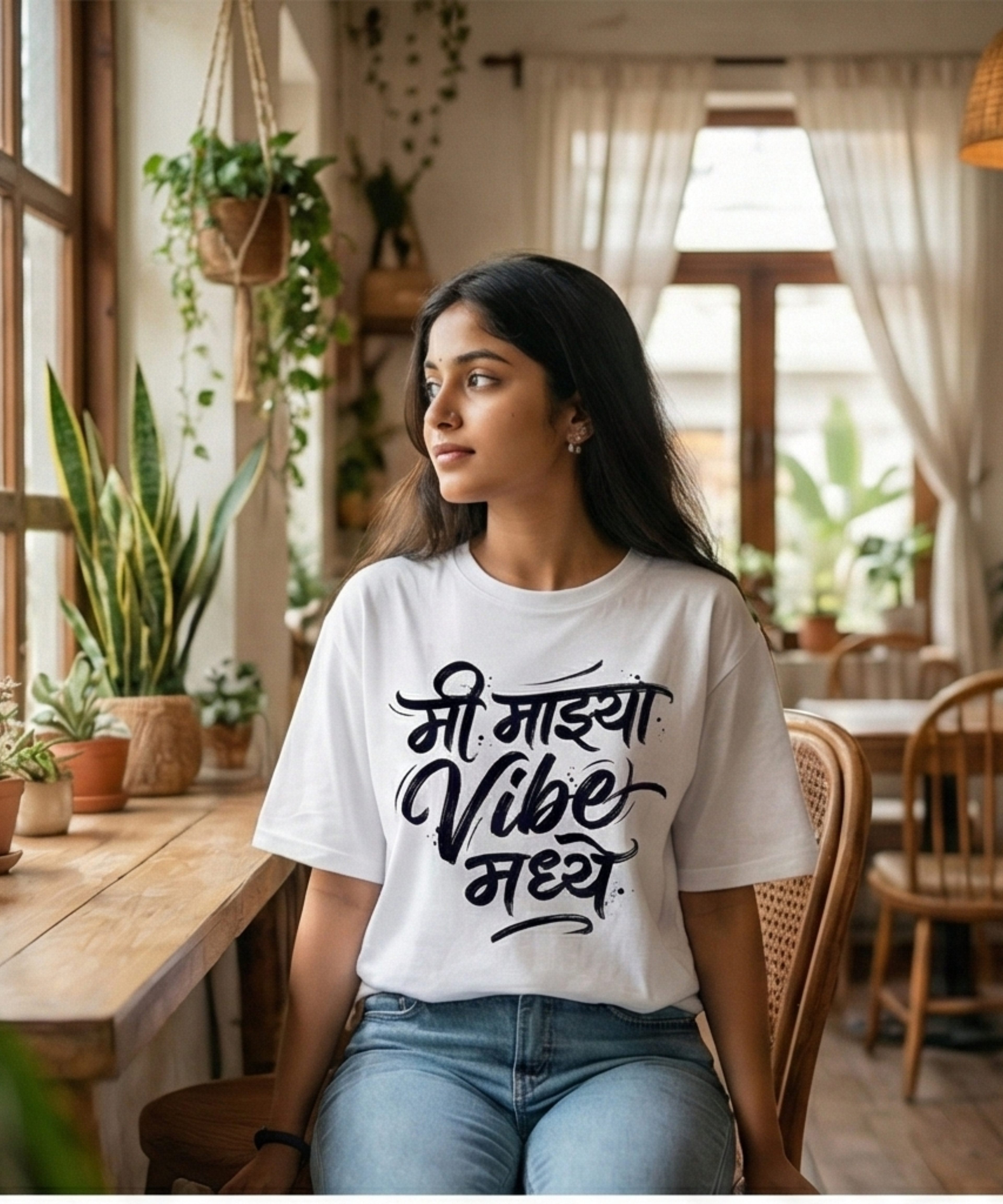Mi Majhya Vibe Madhe Marathi Typography T‑Shirt | Attitude Oversized Tee