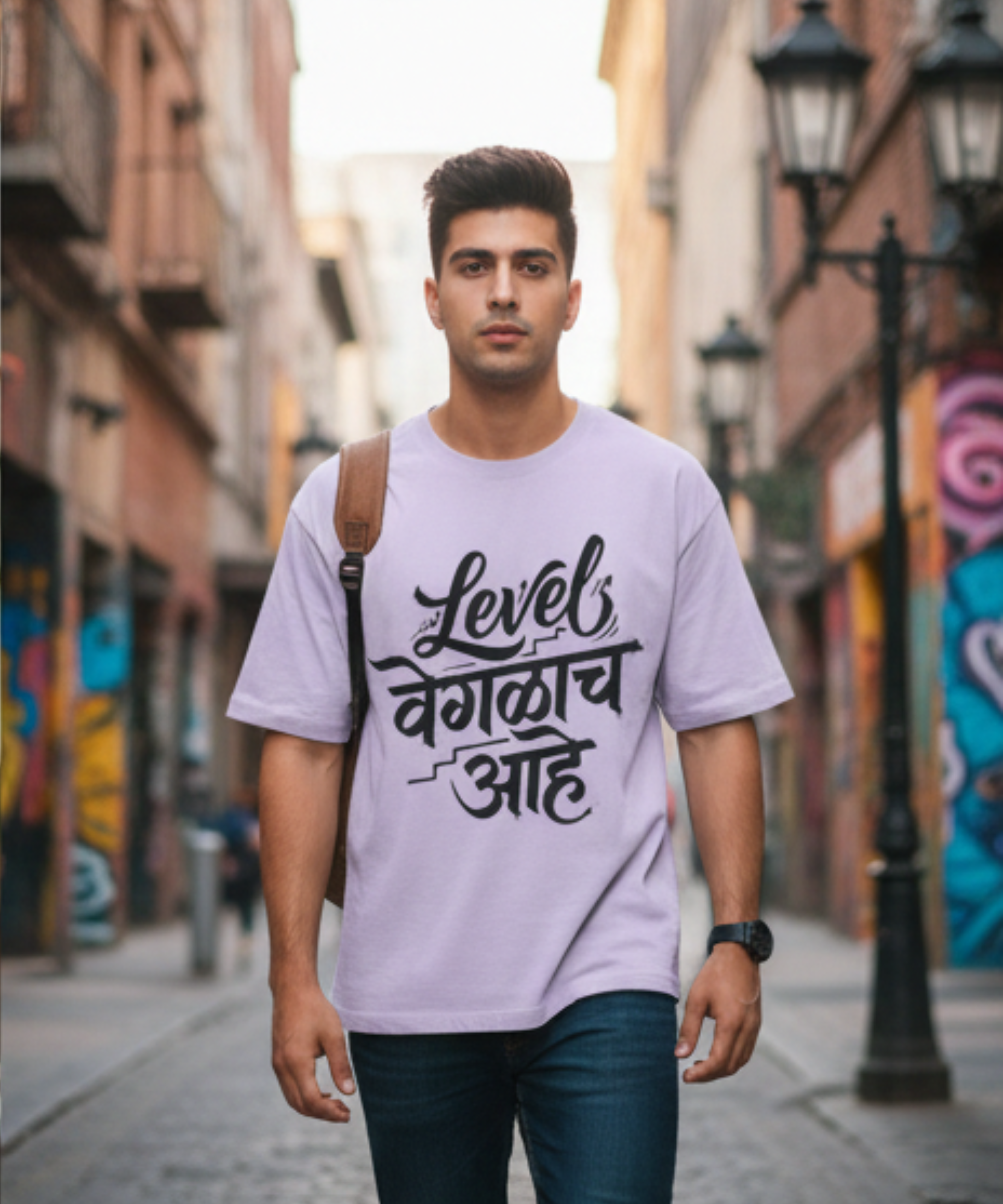 Level Veglach Ahe Marathi Attitude T‑Shirt | Oversized Typography Tee