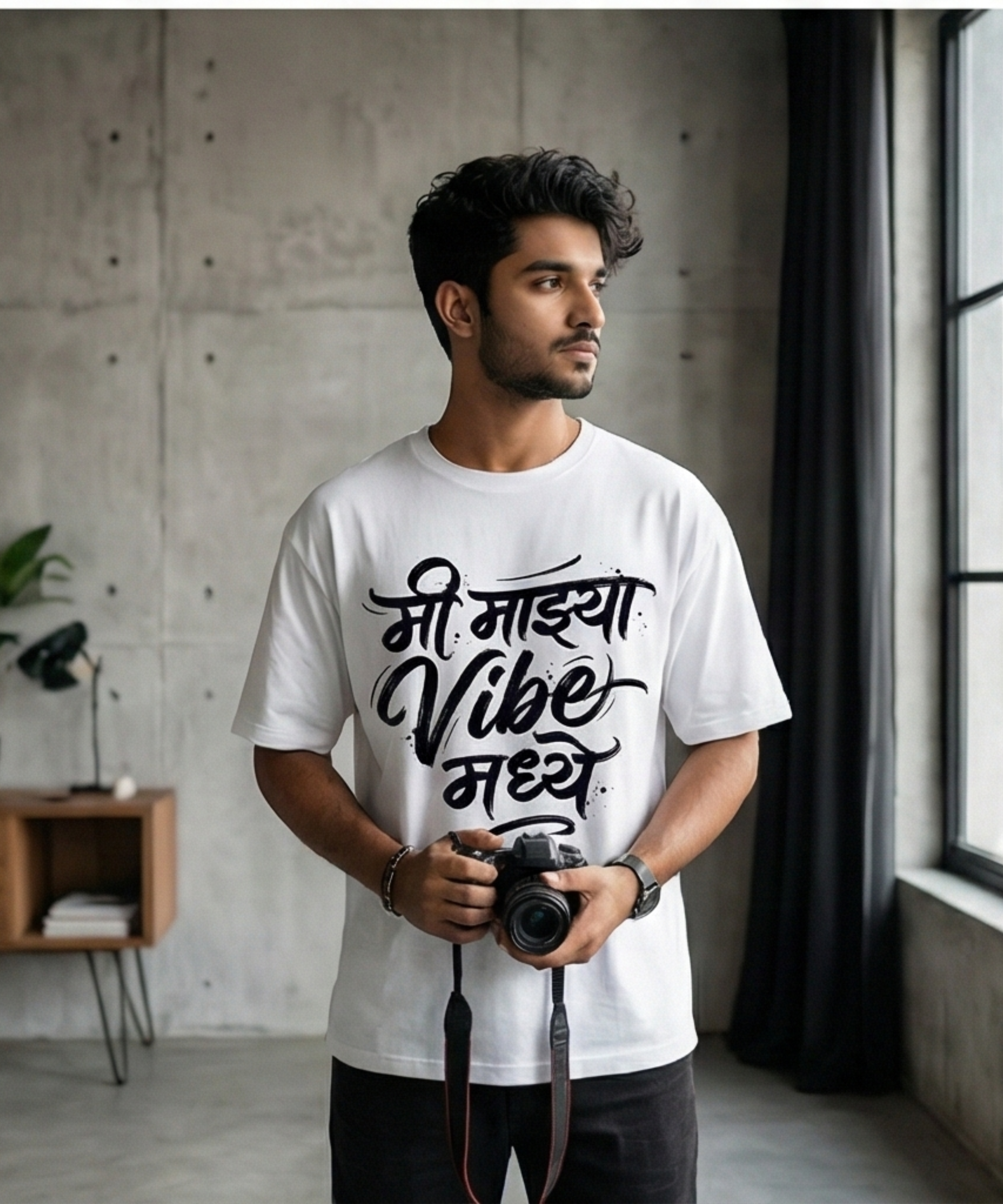 Mi Majhya Vibe Madhe Marathi Typography T‑Shirt | Attitude Oversized Tee