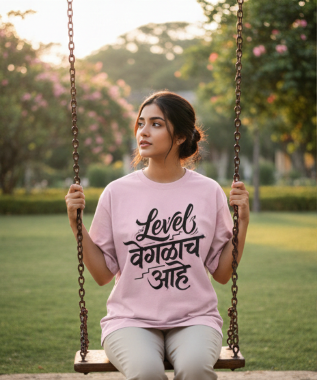 Level Veglach Ahe Marathi Attitude T‑Shirt | Oversized Typography Tee