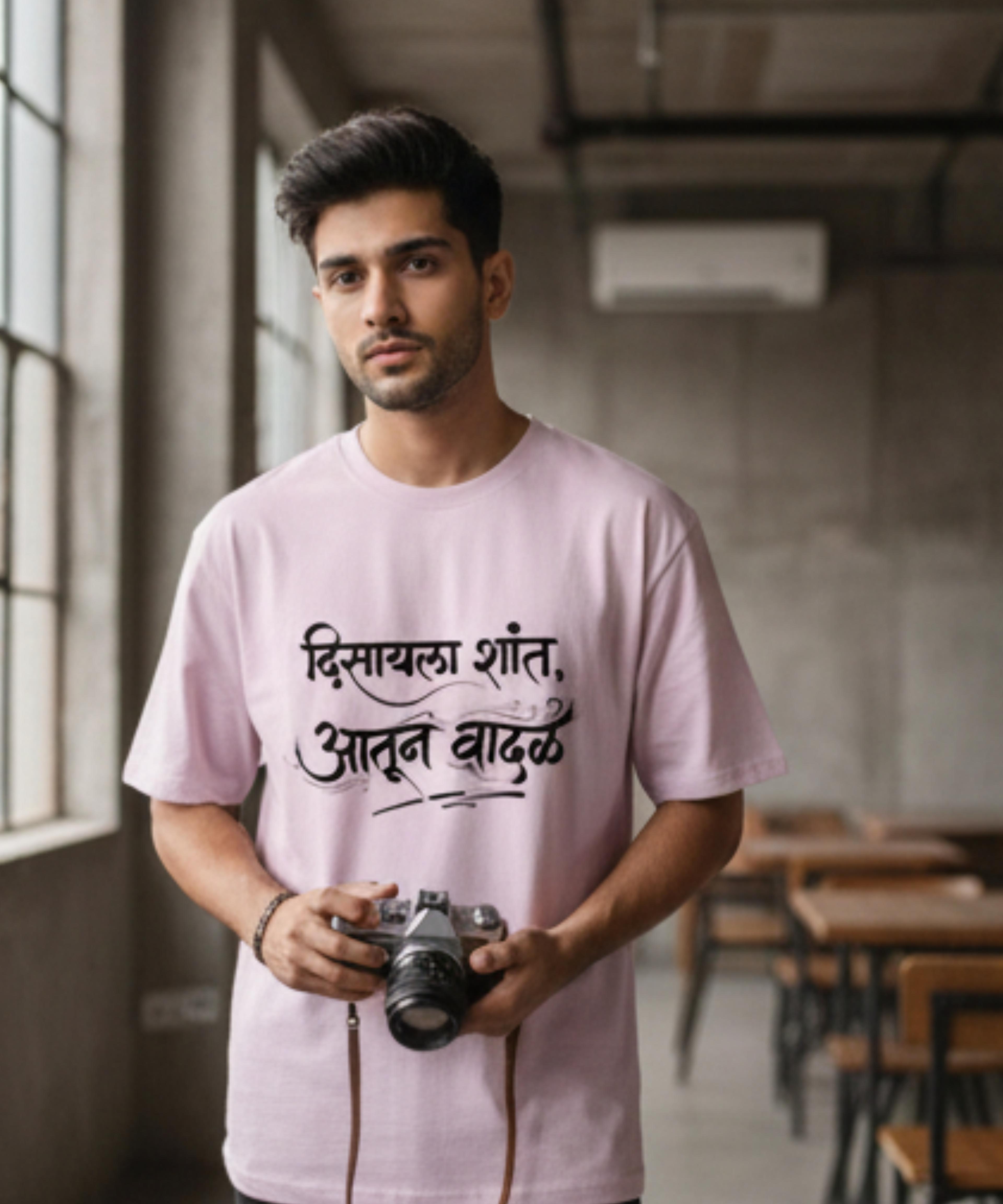 दिसायला शांत आतून वादळ Marathi Attitude T‑Shirt | Oversized Typography Tee