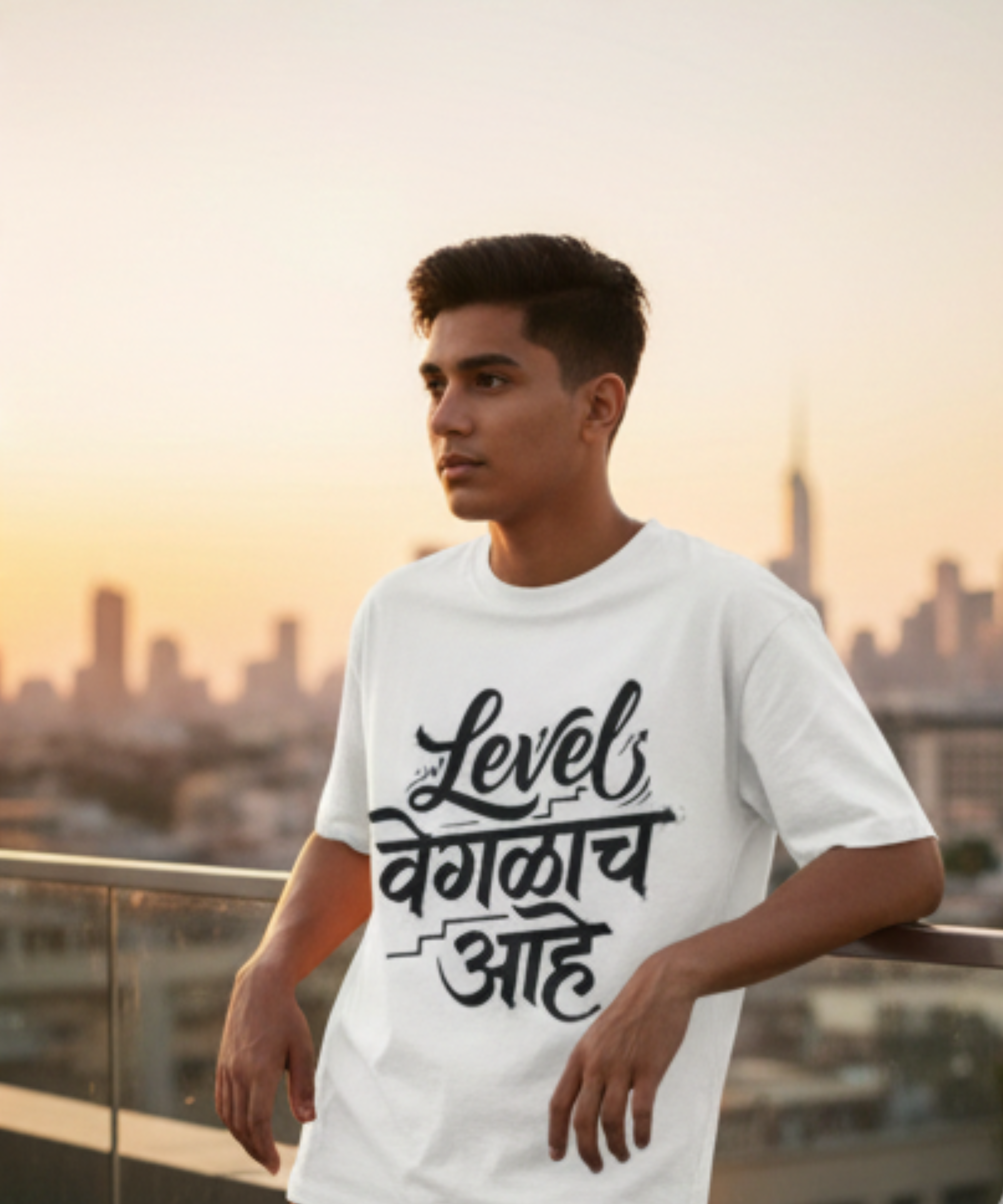 Level Veglach Ahe Marathi Attitude T‑Shirt | Oversized Typography Tee