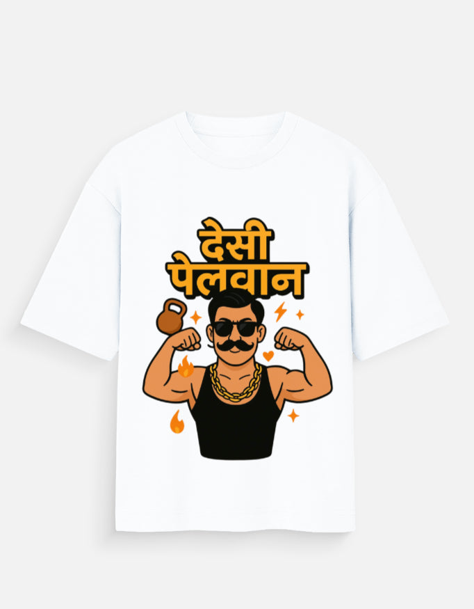 Desi Pehelwan Marathi Oversized Unisex T‑Shirt | Gym Graphic | 180 GSM Bio‑Wash